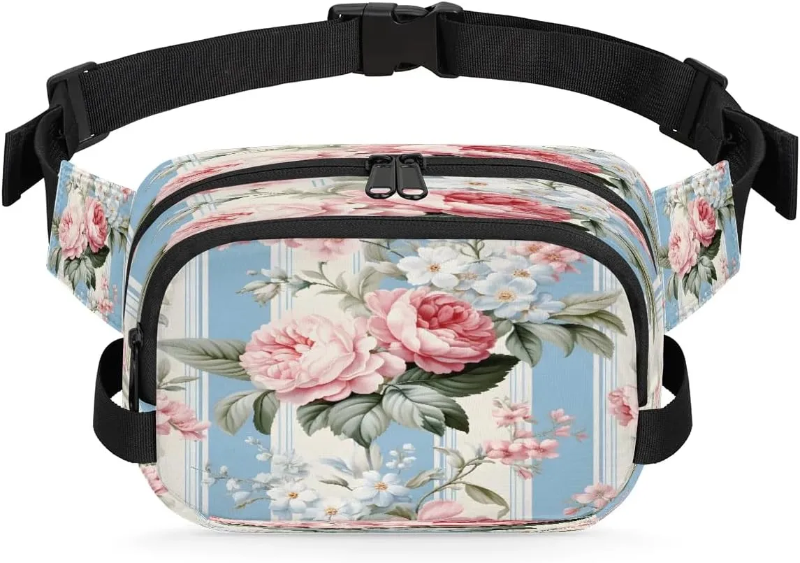 Exquisite Radiant Printings Flower Fanny Packs for Women Men Waterproof Waist Bag with Adjustable Strap Belt Bag for Travel Running Hiking
