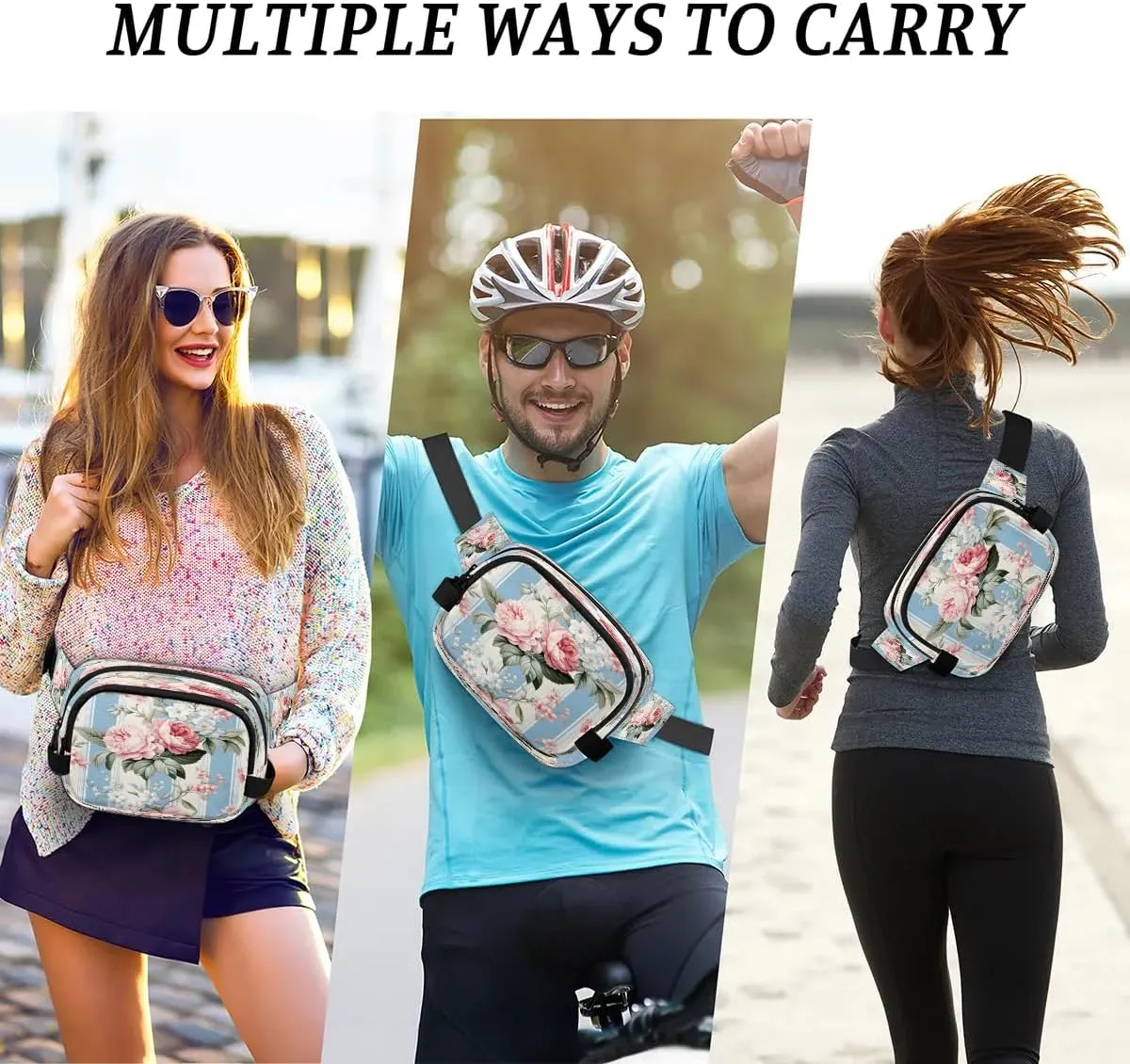 Exquisite Radiant Printings Flower Fanny Packs for Women Men Waterproof Waist Bag with Adjustable Strap Belt Bag for Travel Running Hiking