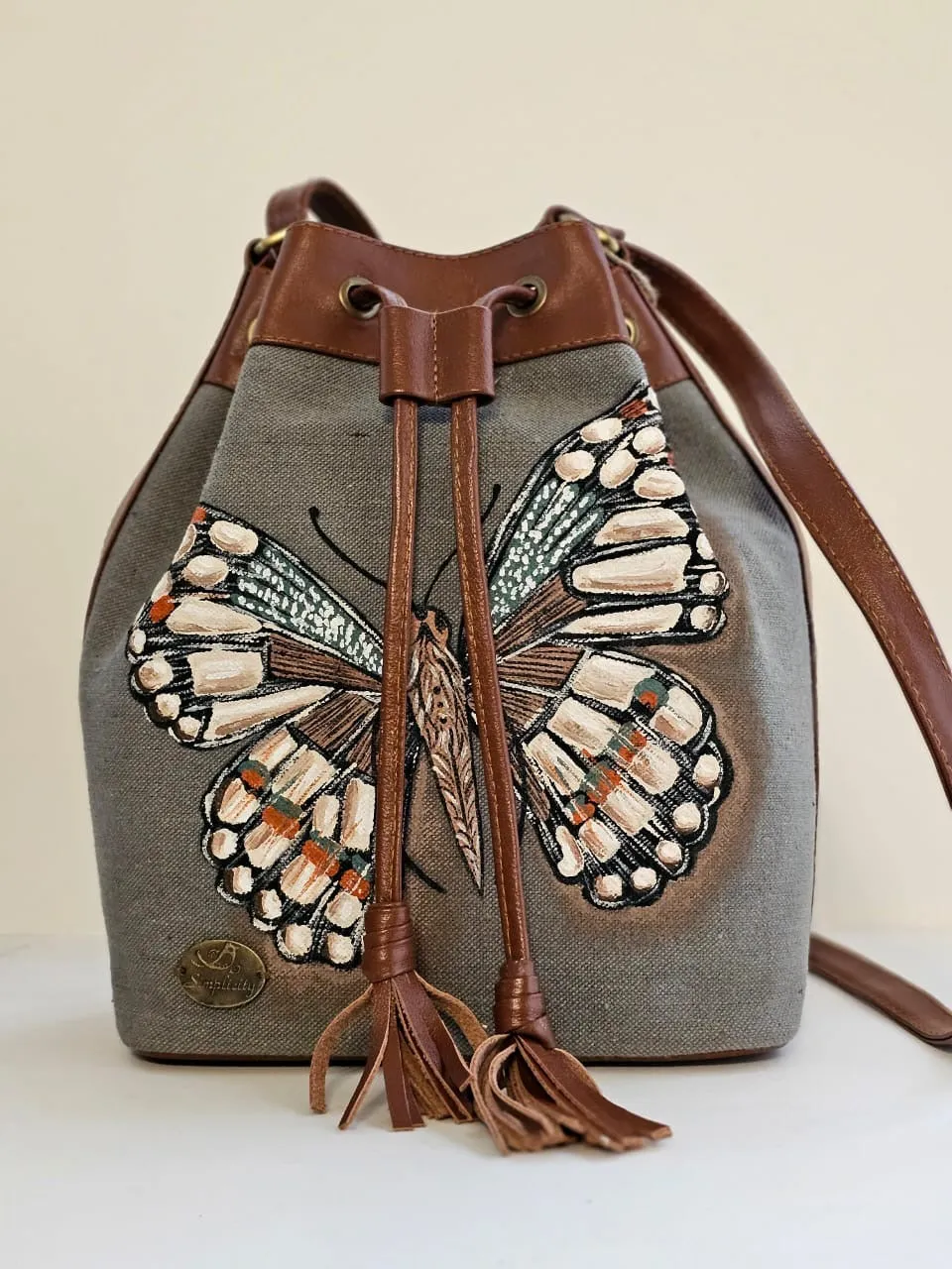 Fabric Bucket Beige X Butterfly