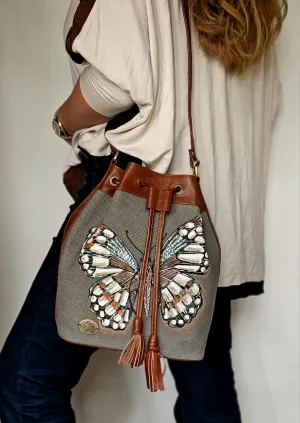 Fabric Bucket Beige X Butterfly