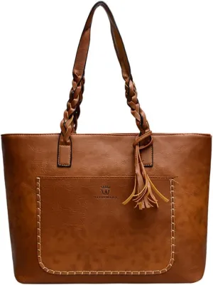 FAIME Classic Tote Bag for Women, Vegan Leather Purse Top-handle Shoulder Handbag