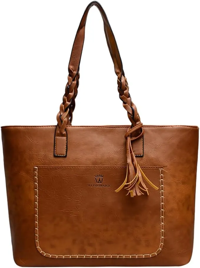 FAIME Classic Tote Bag for Women, Vegan Leather Purse Top-handle Shoulder Handbag