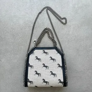Falabella Mini Tote Horses Jacquard, Cream/Black