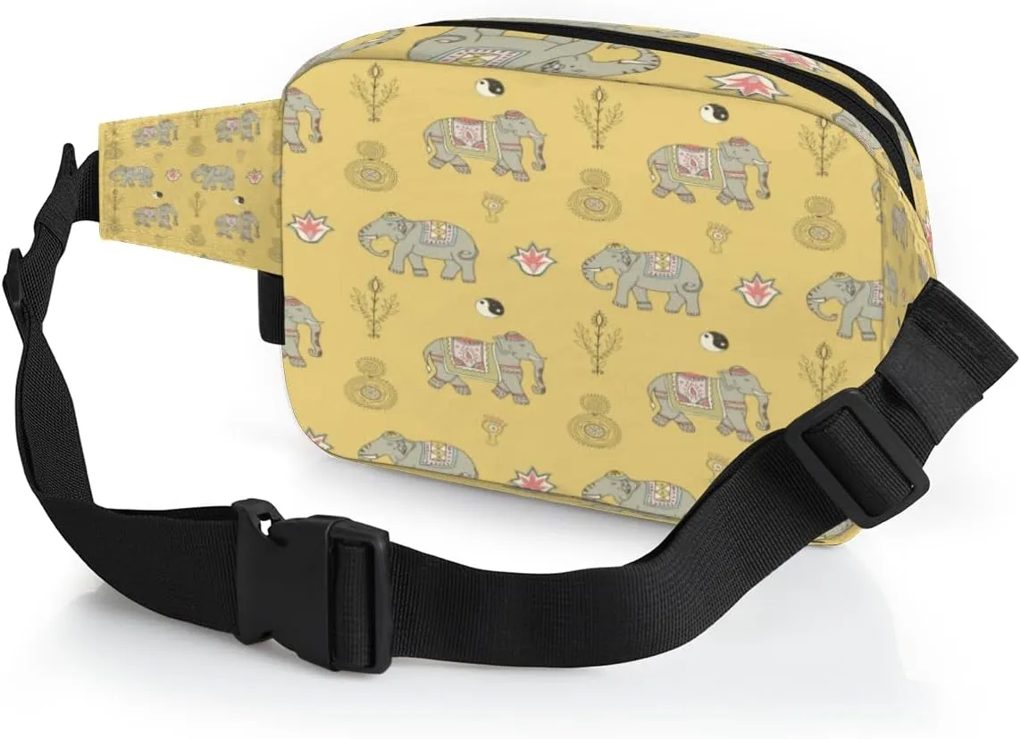 Fanny Pack for Women Men Animal Elephants Pattern Crossbody Belt Bag with 3 Zipper Pockets Fashion Waterproof Waist Pack with Adjustable Strap for Travel Running Hiking Cycling