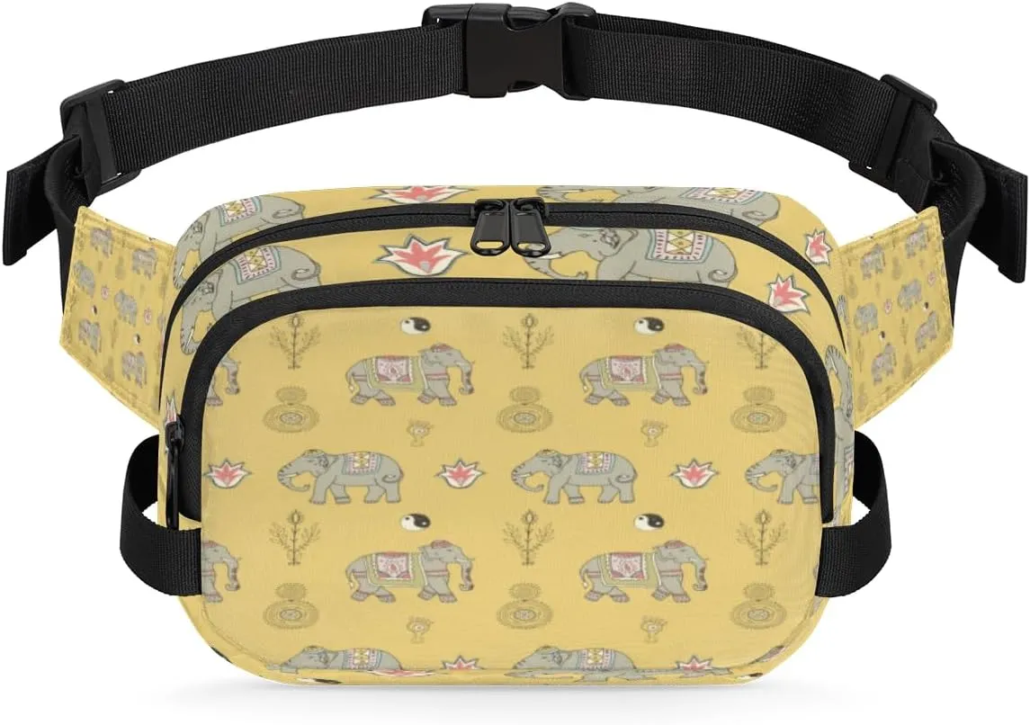Fanny Pack for Women Men Animal Elephants Pattern Crossbody Belt Bag with 3 Zipper Pockets Fashion Waterproof Waist Pack with Adjustable Strap for Travel Running Hiking Cycling