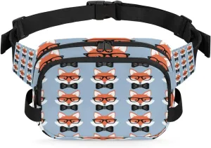 Fanny Pack for Women Men Animal Fox Crossbody Belt Bag with 3 Zipper Pockets Fashion Waterproof Waist Pack with Adjustable Strap for Travel Running Hiking Cycling