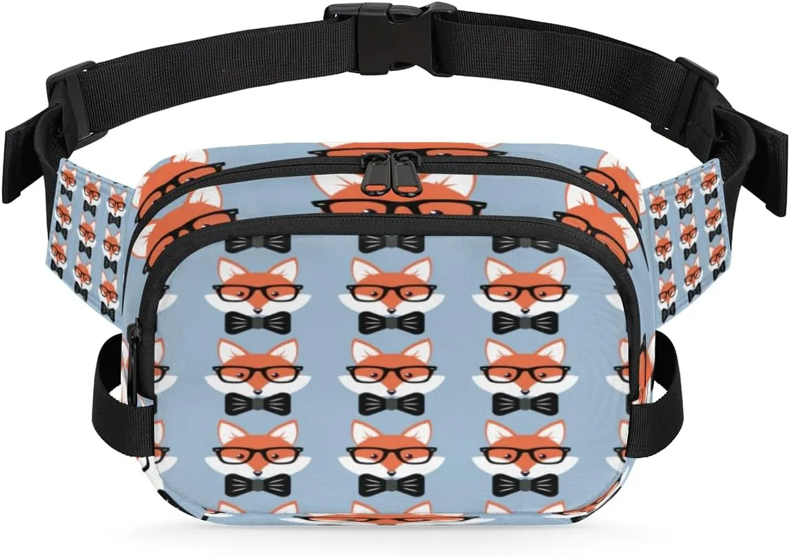 Fanny Pack for Women Men Animal Fox Crossbody Belt Bag with 3 Zipper Pockets Fashion Waterproof Waist Pack with Adjustable Strap for Travel Running Hiking Cycling