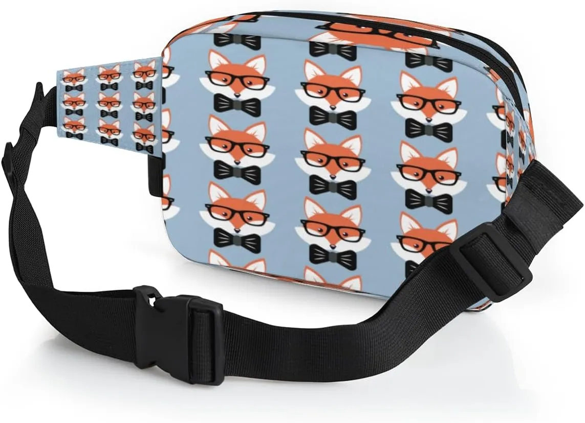 Fanny Pack for Women Men Animal Fox Crossbody Belt Bag with 3 Zipper Pockets Fashion Waterproof Waist Pack with Adjustable Strap for Travel Running Hiking Cycling