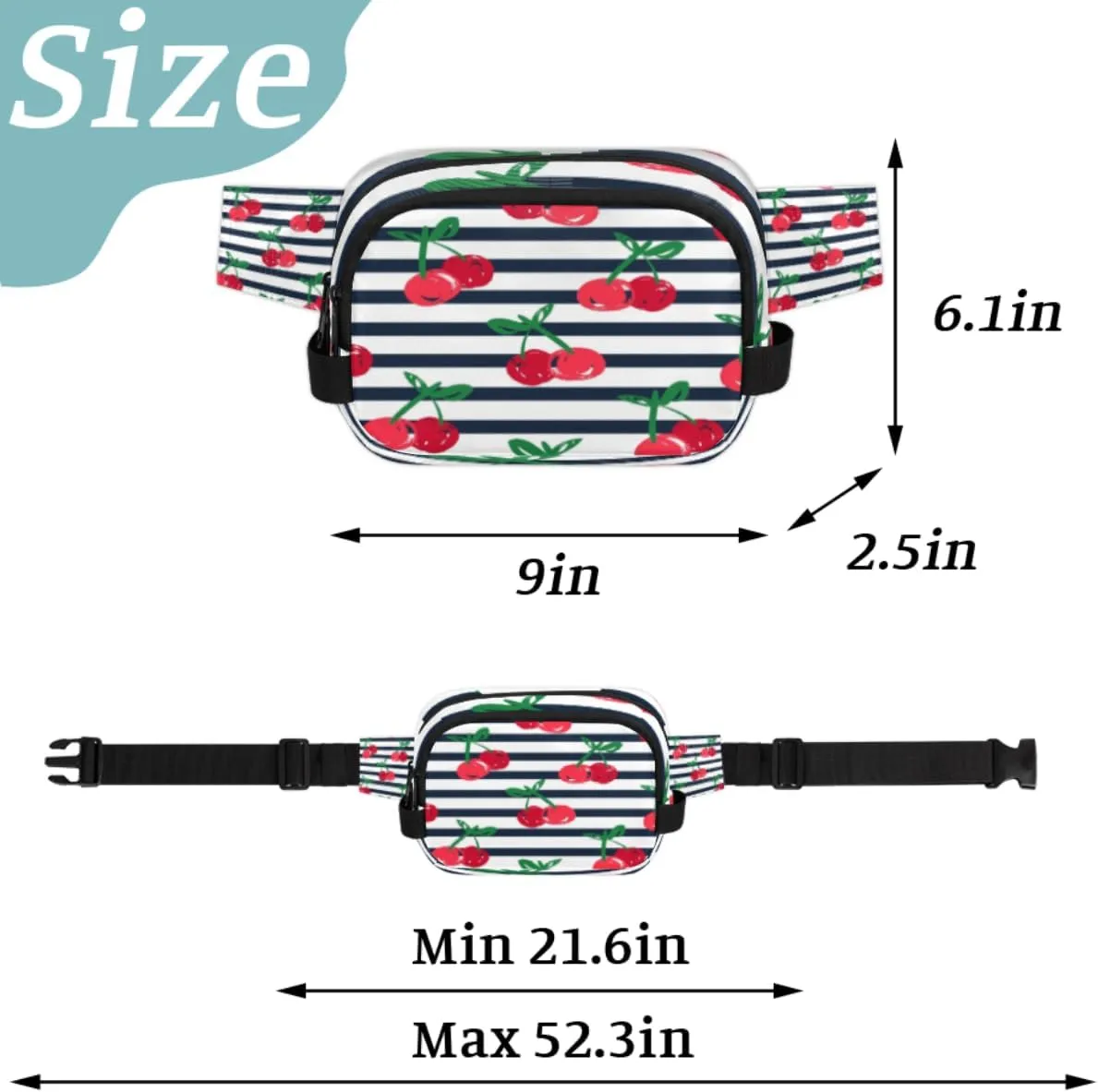 Fanny Pack for Women Men Cute Cherry Paint Crossbody Belt Bag with 3 Zipper Pockets Fashion Waterproof Waist Pack with Adjustable Strap for Travel Running Hiking Cycling