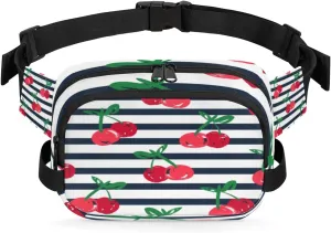 Fanny Pack for Women Men Cute Cherry Paint Crossbody Belt Bag with 3 Zipper Pockets Fashion Waterproof Waist Pack with Adjustable Strap for Travel Running Hiking Cycling