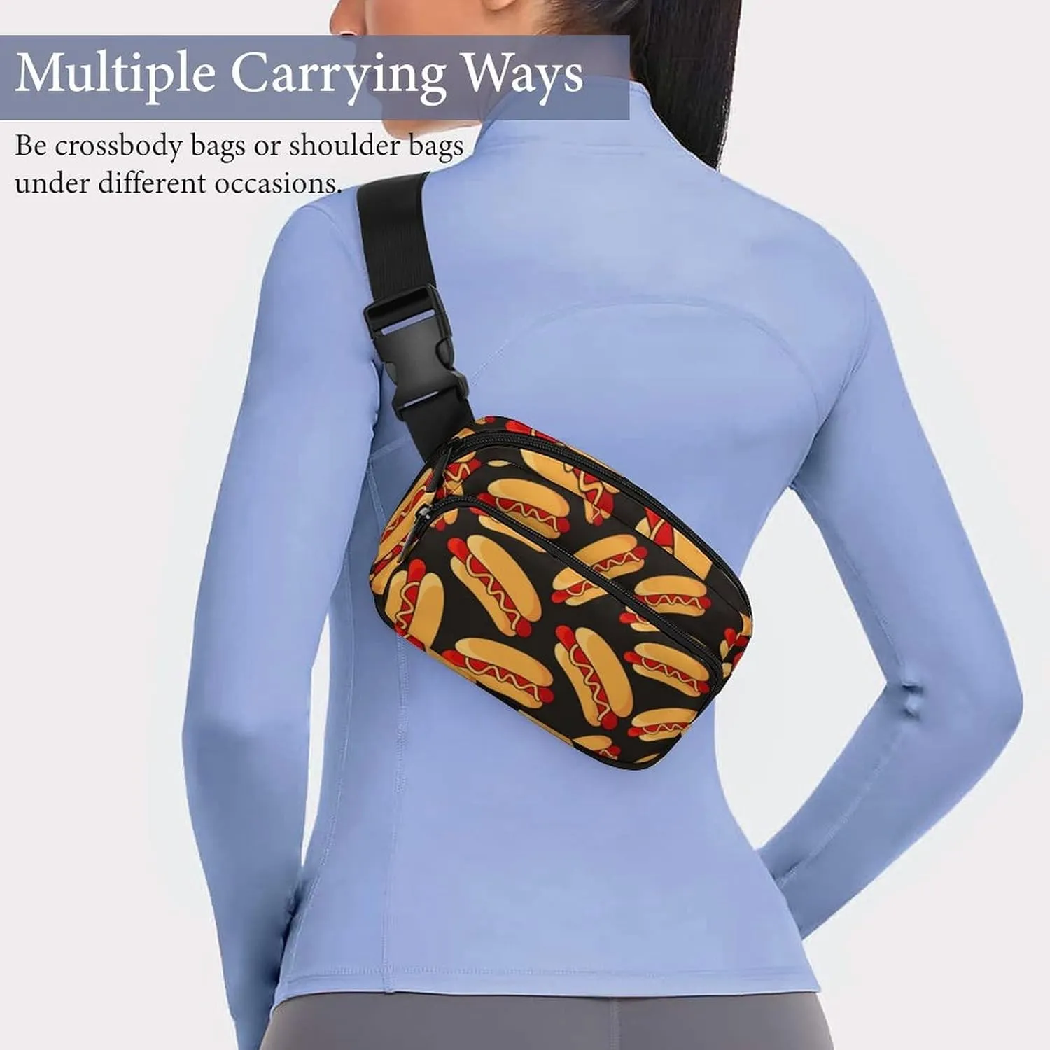 Fanny Packs for Women Men, Fun Food Hotdog Hot Dogs Belt Pack Lightweight Hip Bum Bag Stylish Water Resistant Hiking Waist Bag for Sports Festival Workout