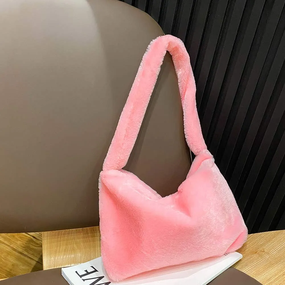 Fashion Animal Pattern Shoulder Underarm Bag Women Plush Top-handle Handbag