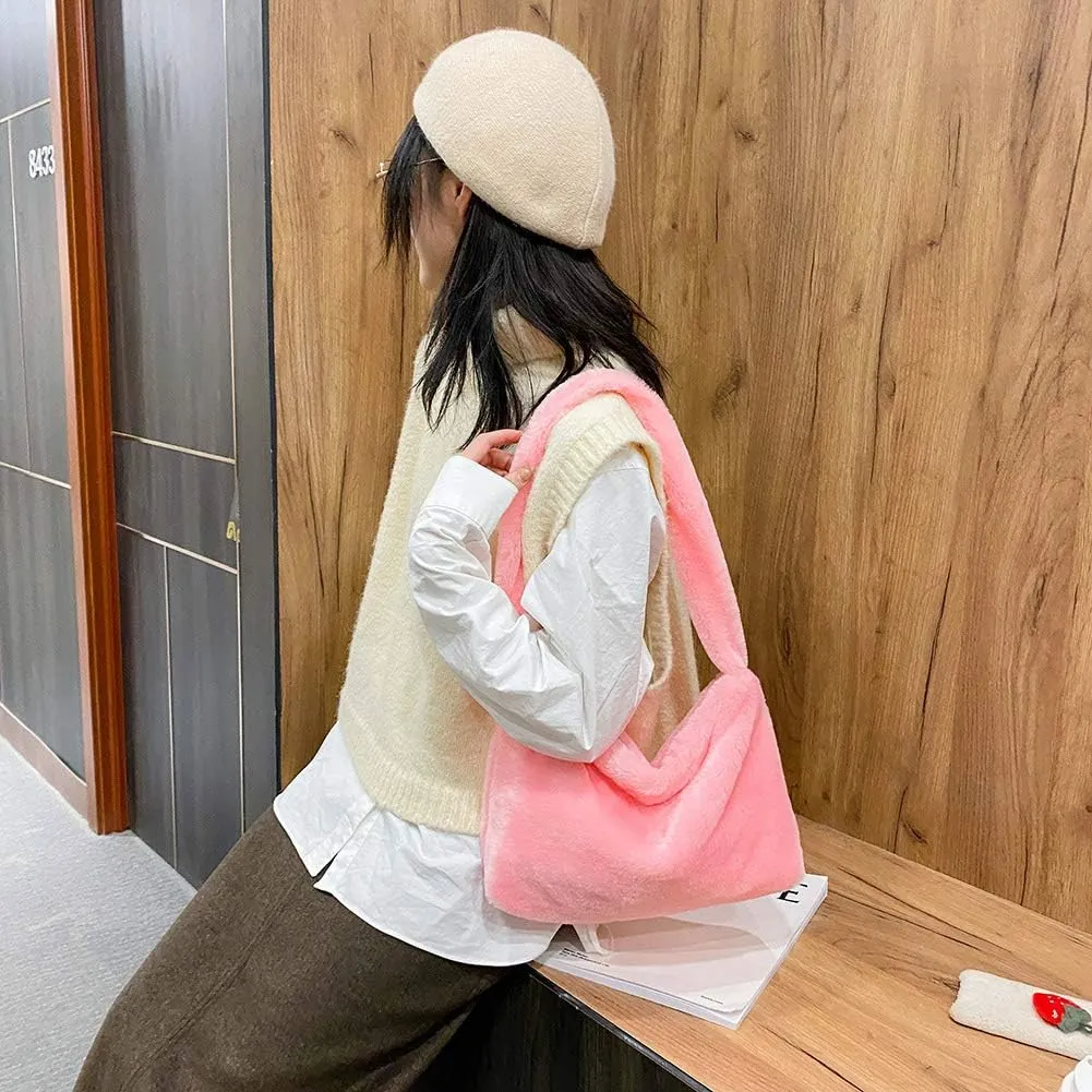 Fashion Animal Pattern Shoulder Underarm Bag Women Plush Top-handle Handbag