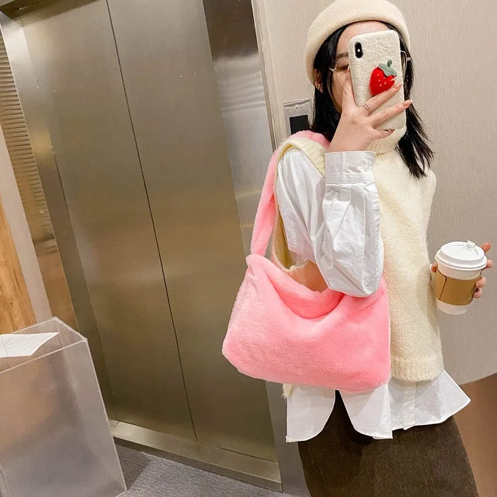 Fashion Animal Pattern Shoulder Underarm Bag Women Plush Top-handle Handbag