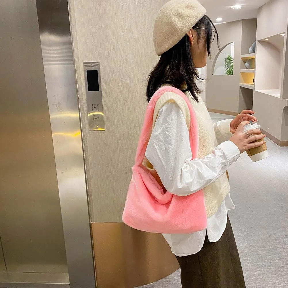 Fashion Animal Pattern Shoulder Underarm Bag Women Plush Top-handle Handbag