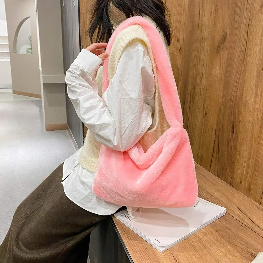Fashion Animal Pattern Shoulder Underarm Bag Women Plush Top-handle Handbag