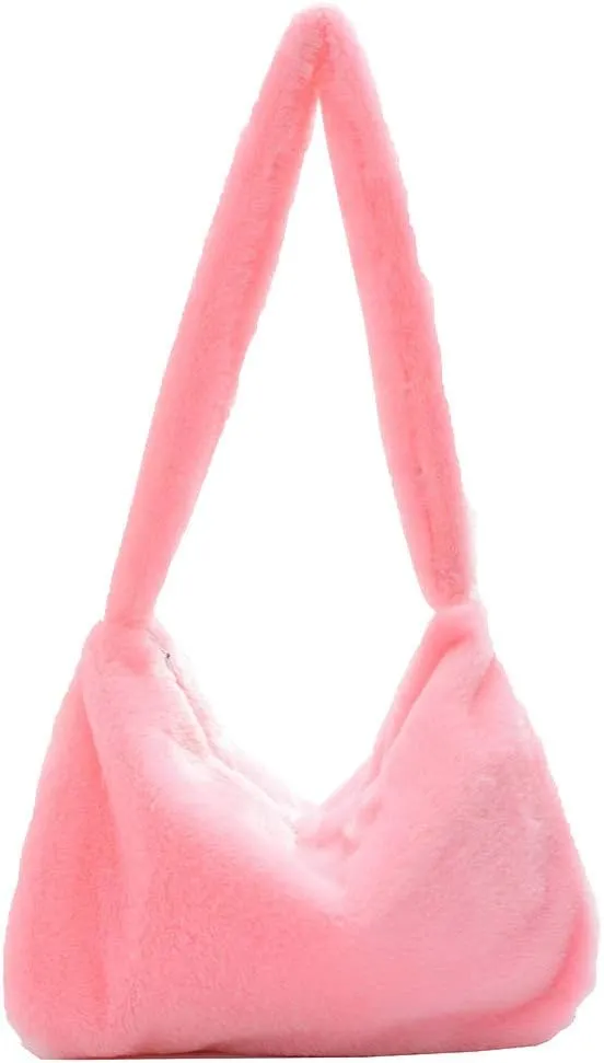 Fashion Animal Pattern Shoulder Underarm Bag Women Plush Top-handle Handbag