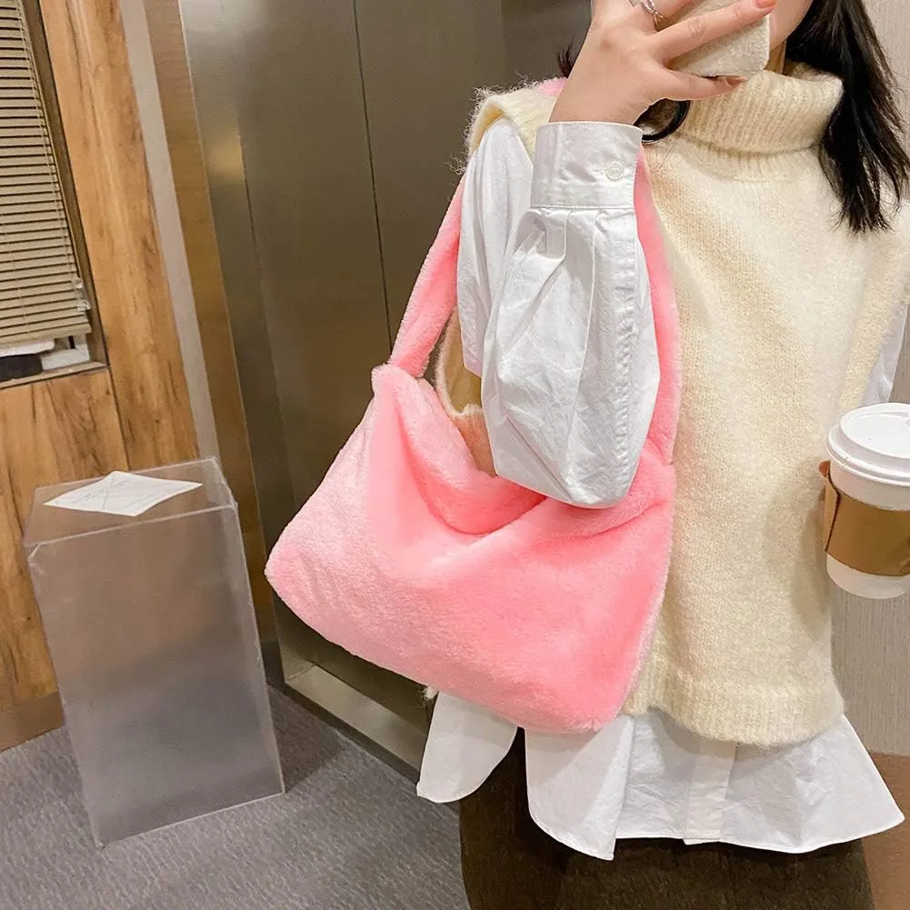 Fashion Animal Pattern Shoulder Underarm Bag Women Plush Top-handle Handbag