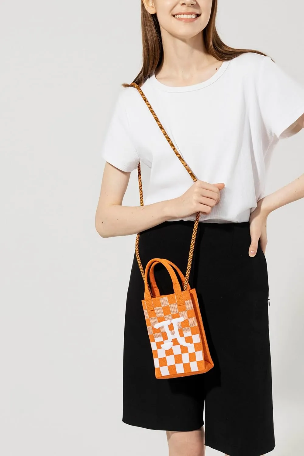 Fashion Plaid Classic Wristband Crossbody Bag Women's Knit Bag Premium Texture