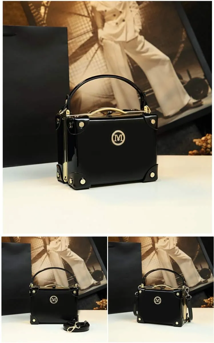 Fashion Women's Top Handle Satchel Handbags Leather Evening Bag Purses Small Hard Square Box Shoulder Bags