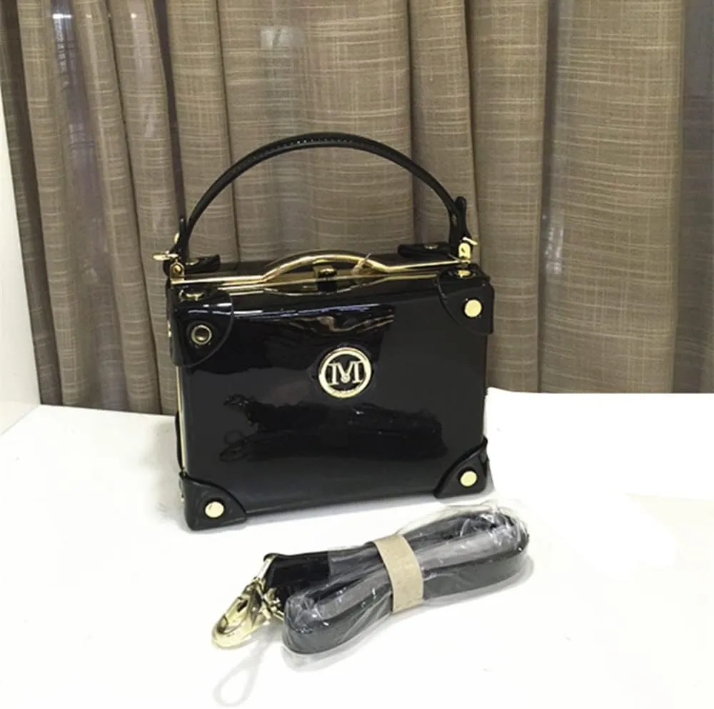 Fashion Women's Top Handle Satchel Handbags Leather Evening Bag Purses Small Hard Square Box Shoulder Bags