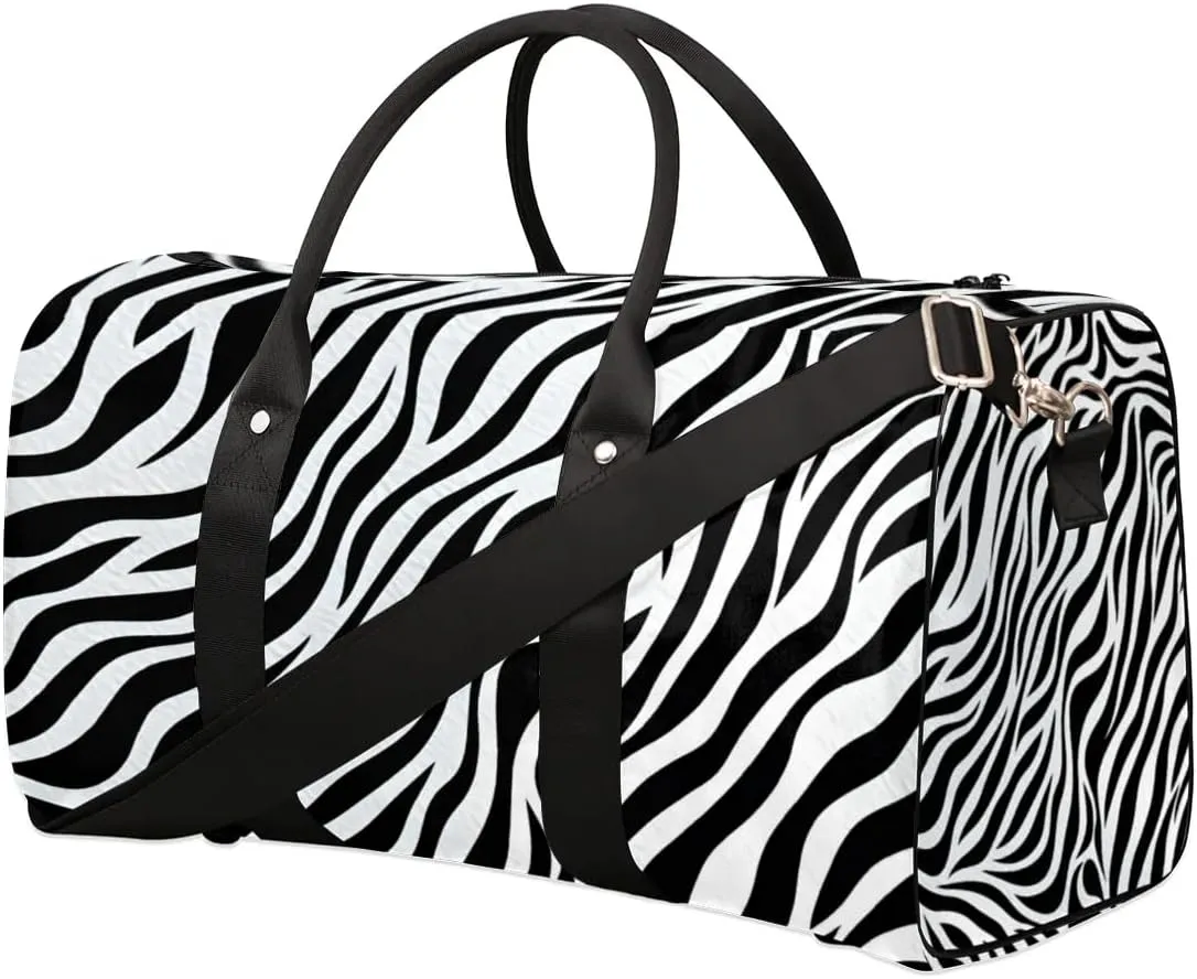 Fashion Zebra Print Travel Duffel bag for Men Women Weekender Overnight Bag Gym Bag Carry On Luggage Bags for Yoga Workout Sports