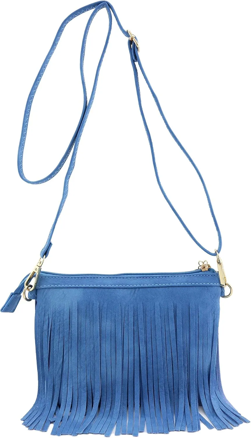 FashionPuzzle Small Fringe Crossbody Bag with Wrist Strap