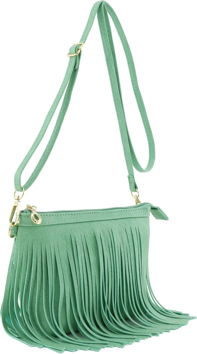FashionPuzzle Small Fringe Crossbody Bag with Wrist Strap