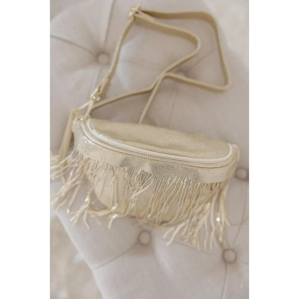 FASHNZFAB Metallic Removable Fringe Western Style Hip Bag