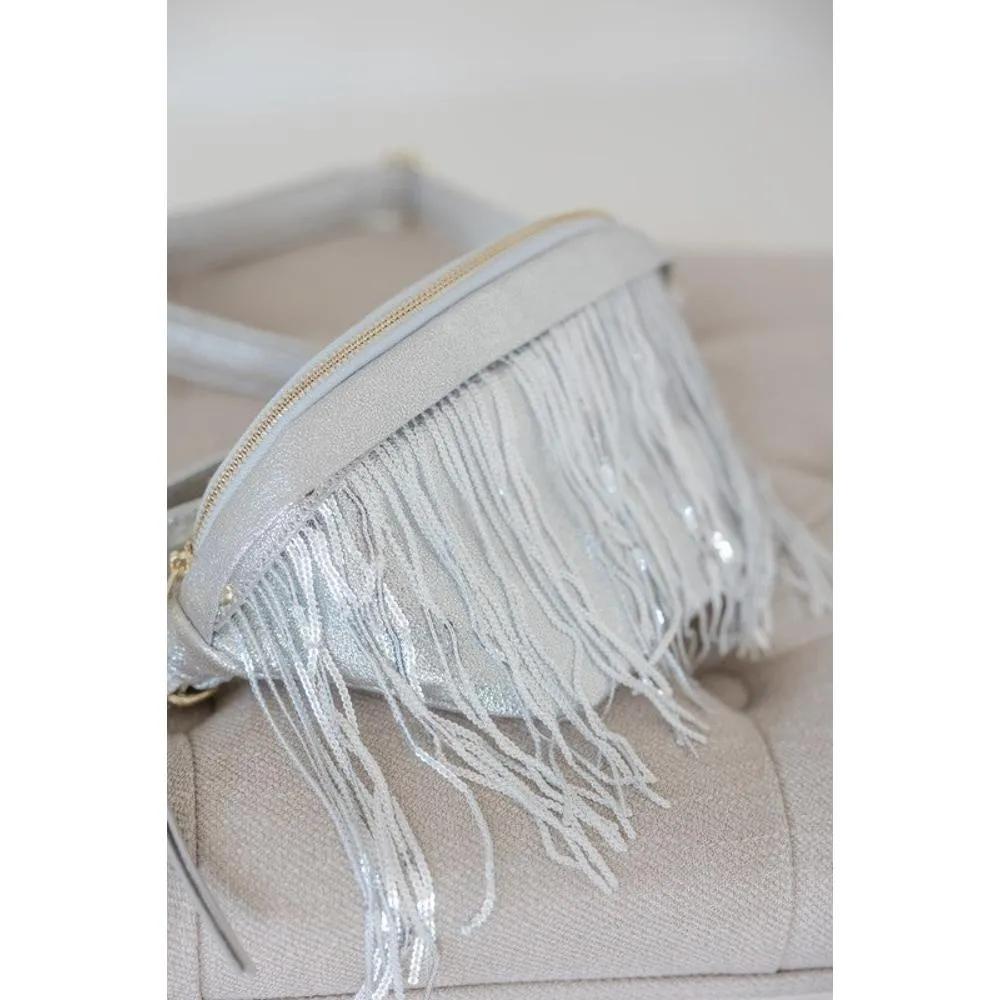 FASHNZFAB Metallic Removable Fringe Western Style Hip Bag