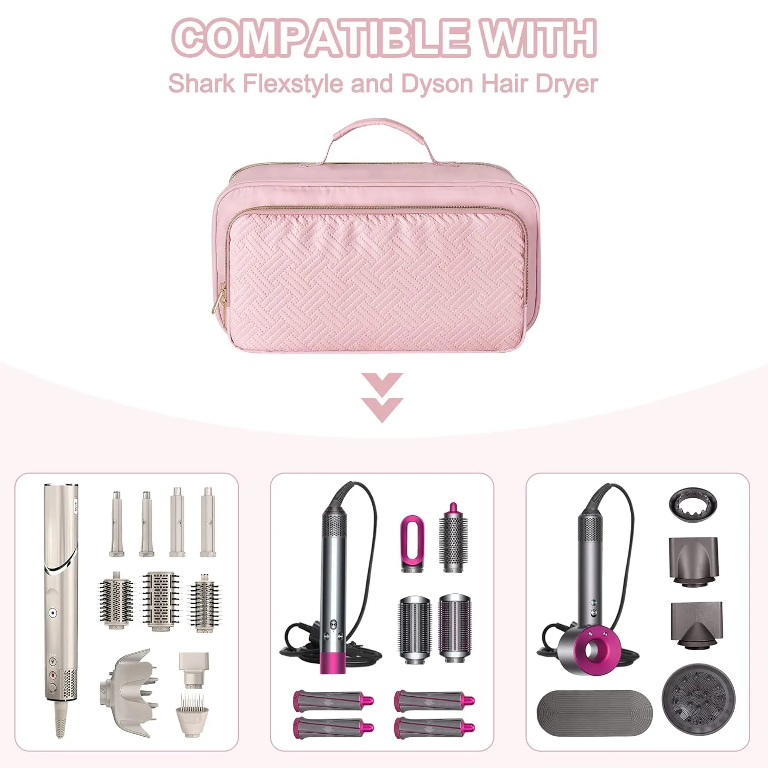 Fasrom Travel Carrying Case Compatible with Shark Flexstyle Hair Dryer, Hair Tool Organizer Bag Compatible with Dyson Airwrap and Straightener, Pink