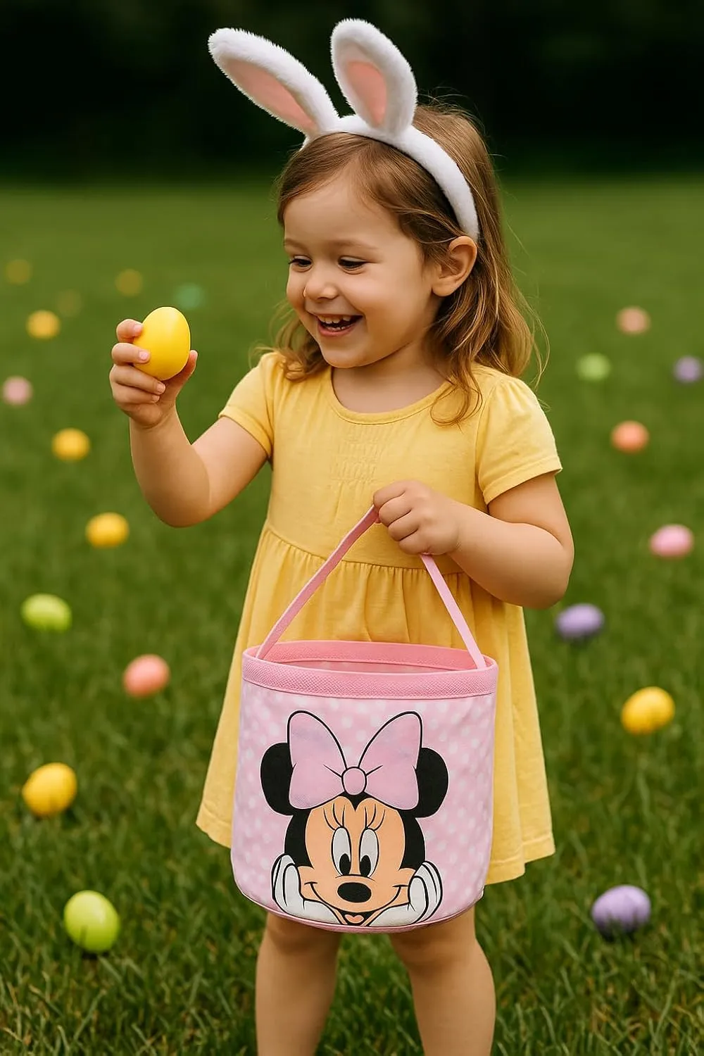 Fast Forward Disney Minnie Mouse Easter Baskets for Kids | Minnie Mouse Kids Easter Bag Bucket Tote Bag for Girls, Boys, Unisex | Cute Kids Soft Gift Basket Bucket Trick or Treat Bag