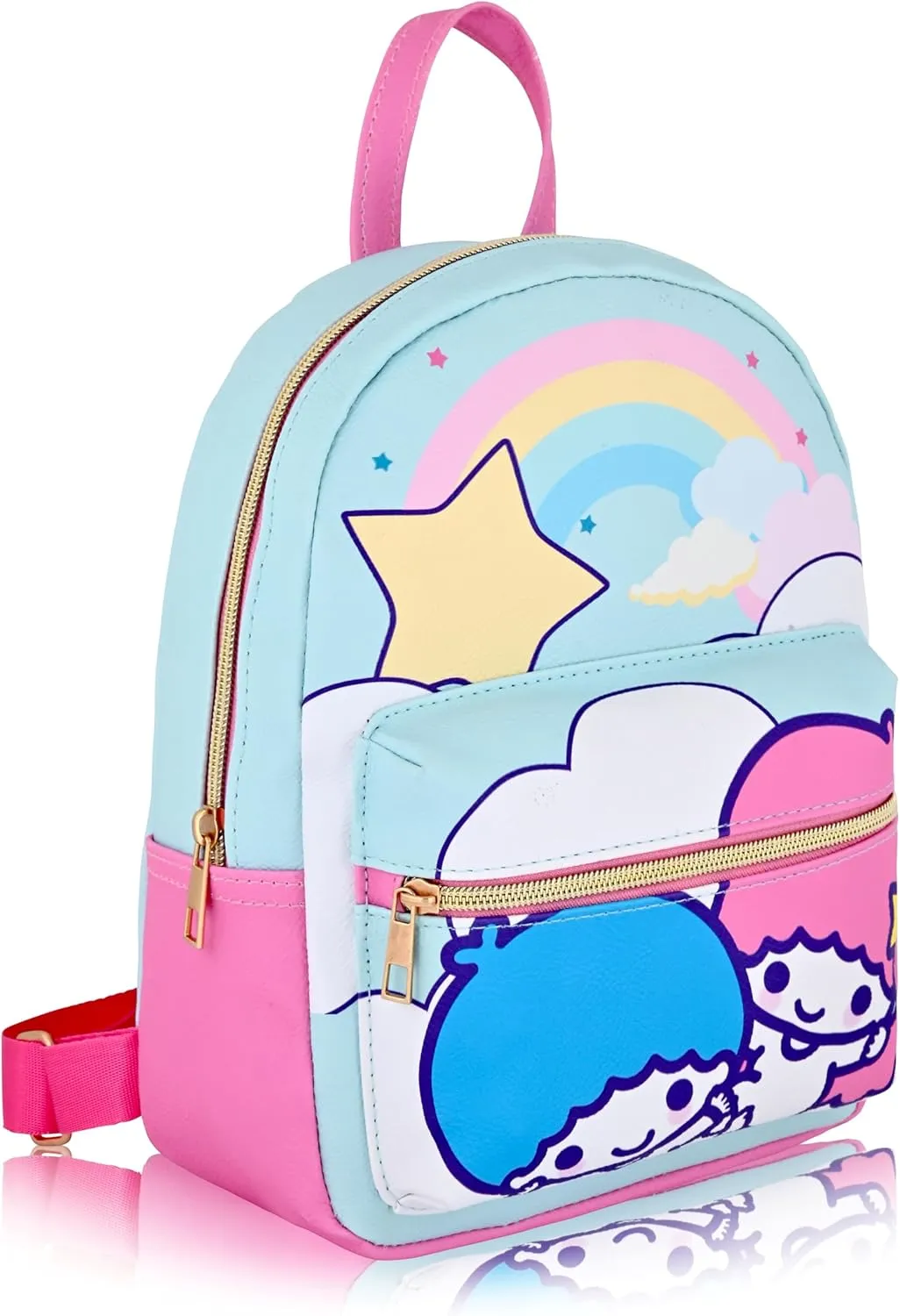 Fast Forward Little Twin Stars Unisex 10" Mini Backpack | Cute PU Leather Daypack Backpack with Multiple Pockets | Little Twin Stars Bag and Accessories