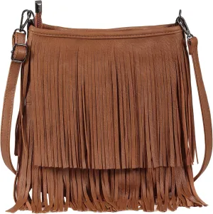 Faux Leather Fringe Crossbody Bag for Women – Cowgirl Tassel Shoulder Purse with Zip Closure – Medium Size – Dakota