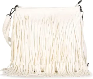 Faux Leather Fringe Crossbody Bag for Women – Cowgirl Tassel Shoulder Purse with Zip Closure – Medium Size – Dakota