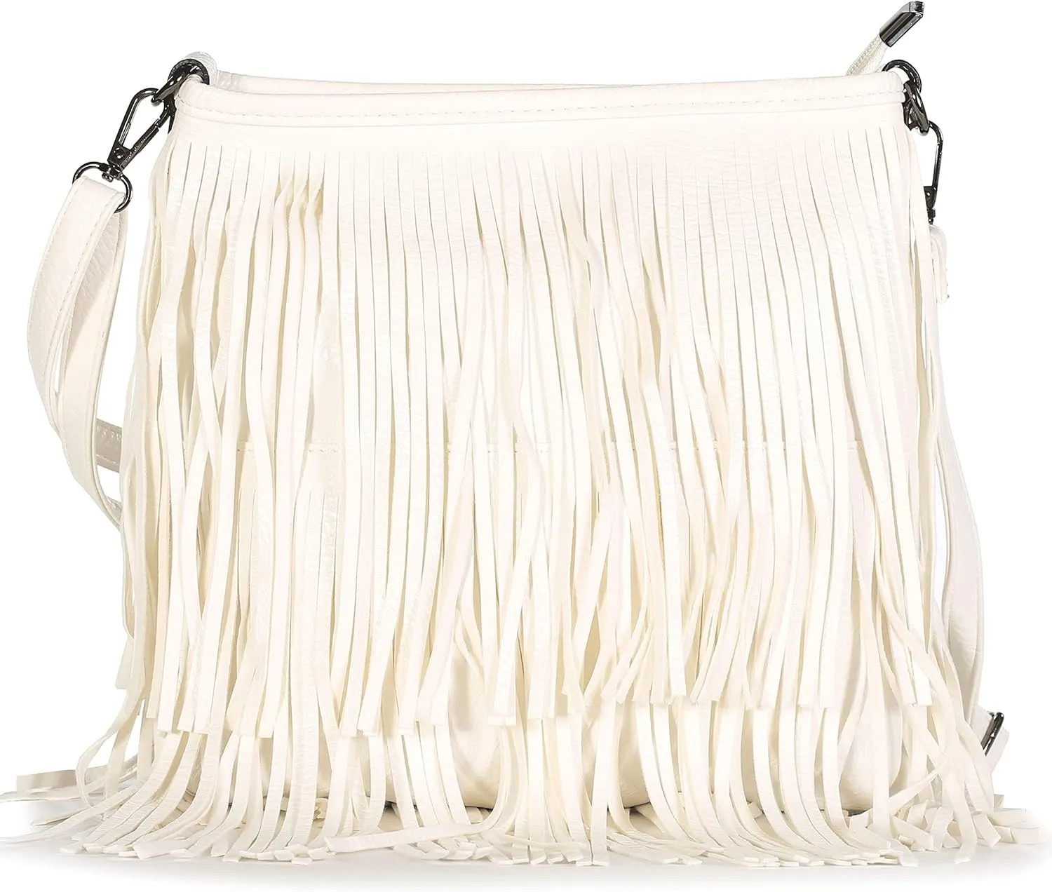 Faux Leather Fringe Crossbody Bag for Women – Cowgirl Tassel Shoulder Purse with Zip Closure – Medium Size – Dakota