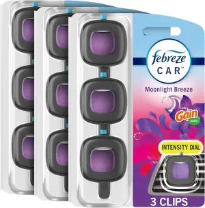 Febreze Car Air Freshener Vent Clip Gain Moonlight Breeze Scent, .06 fl oz. 3 Ct Pack of 3