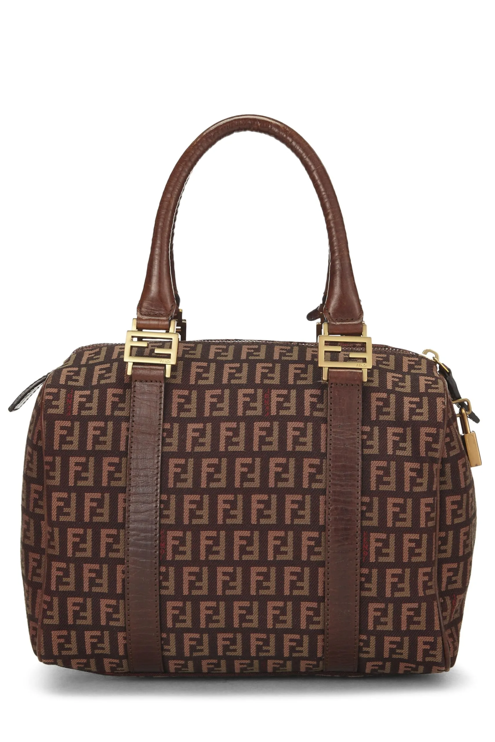 Fendi,  Brown Zucchino Boston Bag Mini, Brown