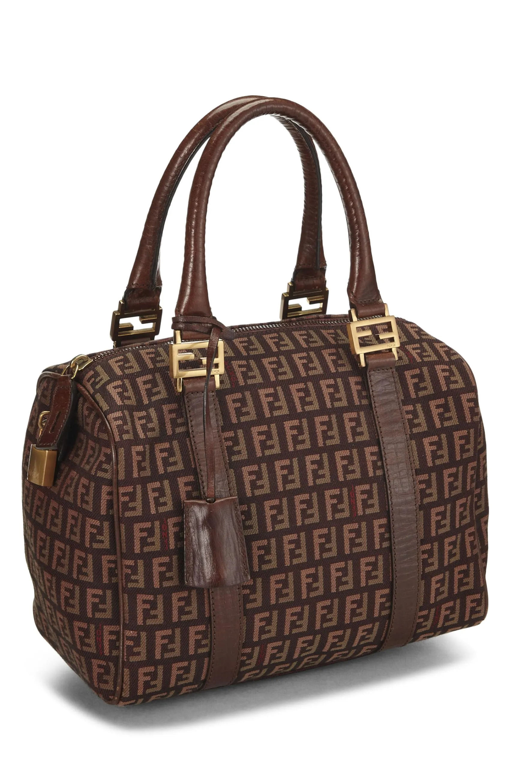 Fendi,  Brown Zucchino Boston Bag Mini, Brown