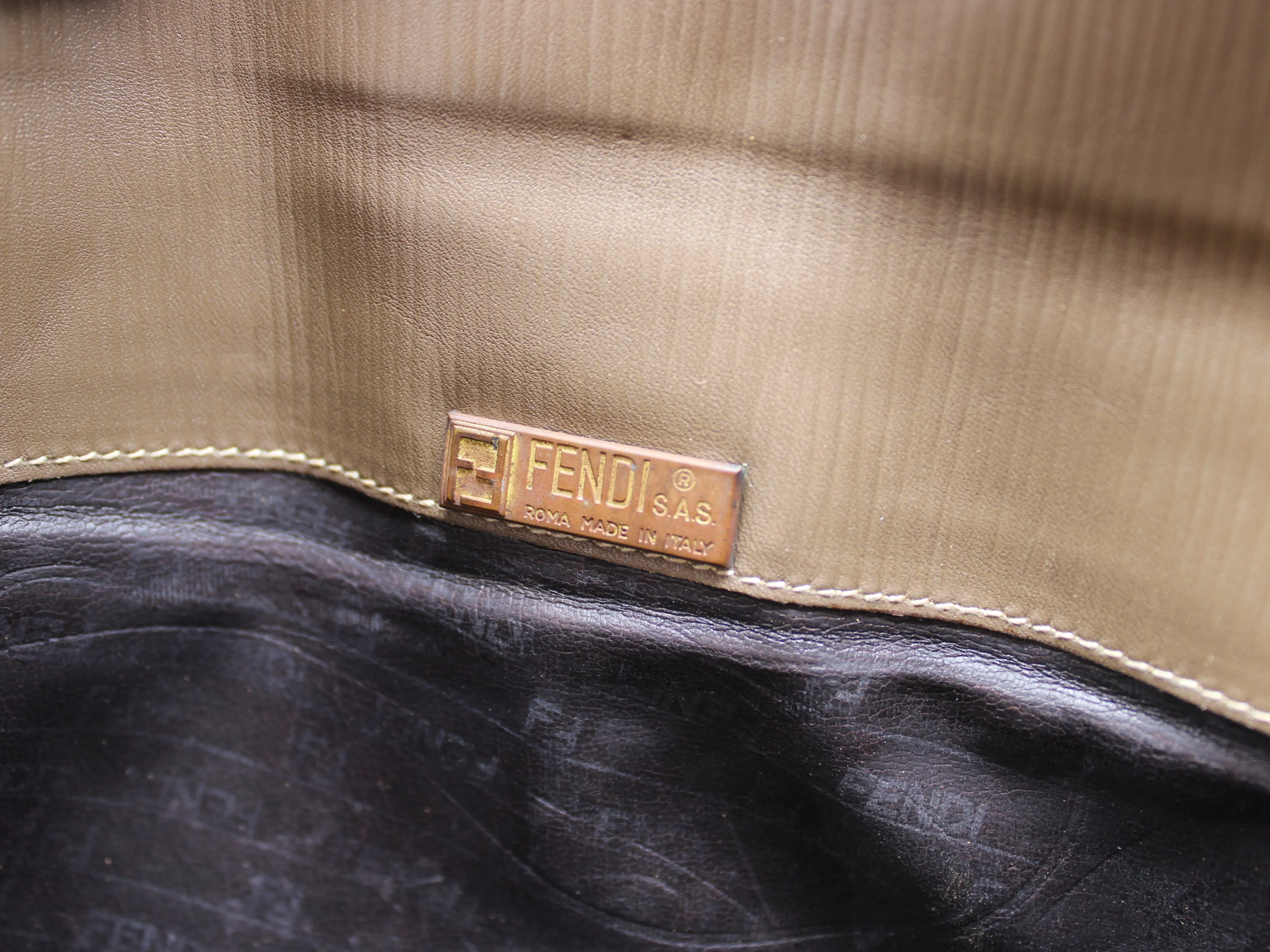 Fendi Zucchino Crossbody Bag Brown Triple Flap Design Vintage
