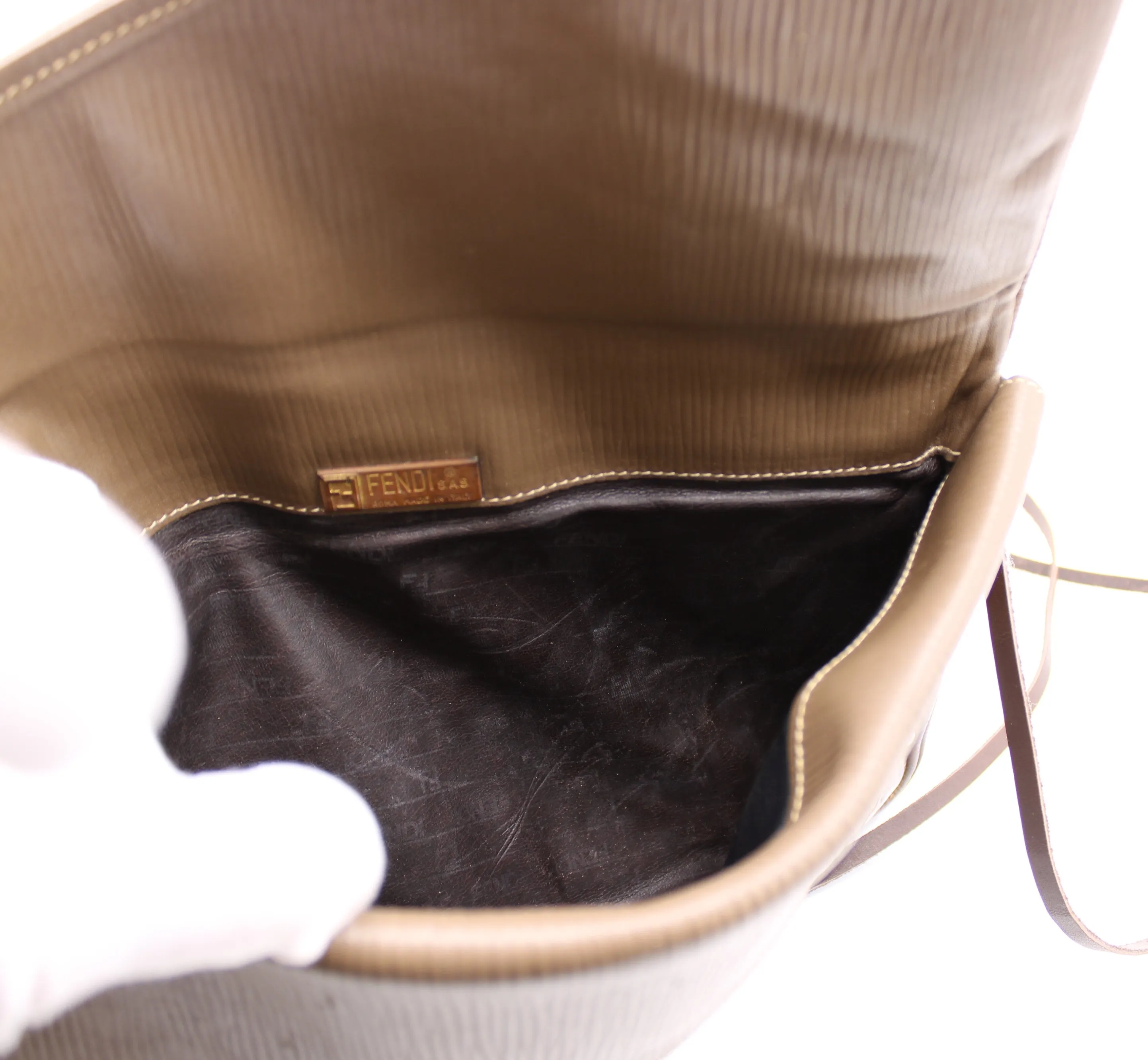 Fendi Zucchino Crossbody Bag Brown Triple Flap Design Vintage