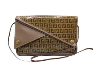 Fendi Zucchino Crossbody Bag Brown Triple Flap Design Vintage