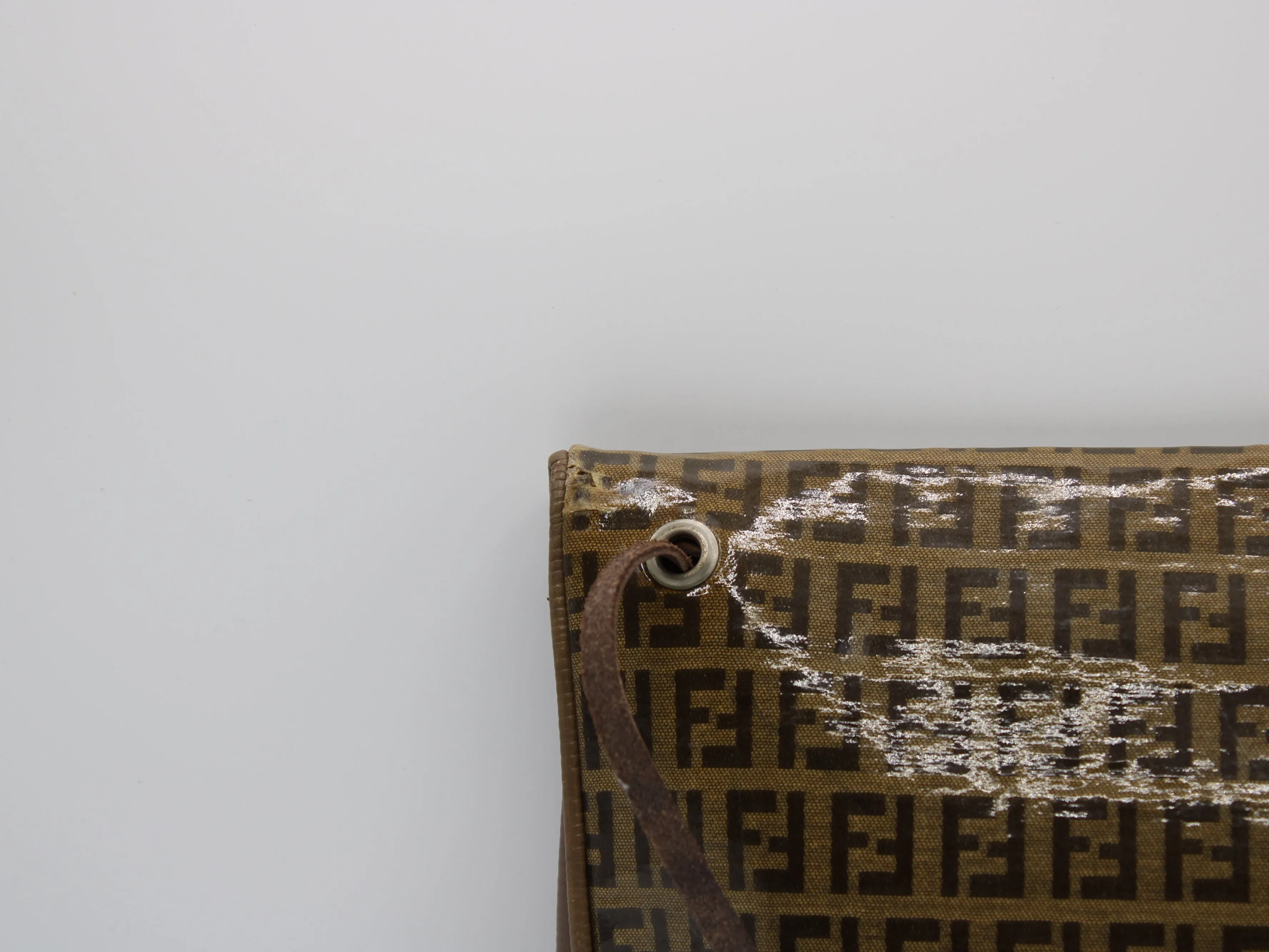 Fendi Zucchino Crossbody Bag Brown Triple Flap Design Vintage