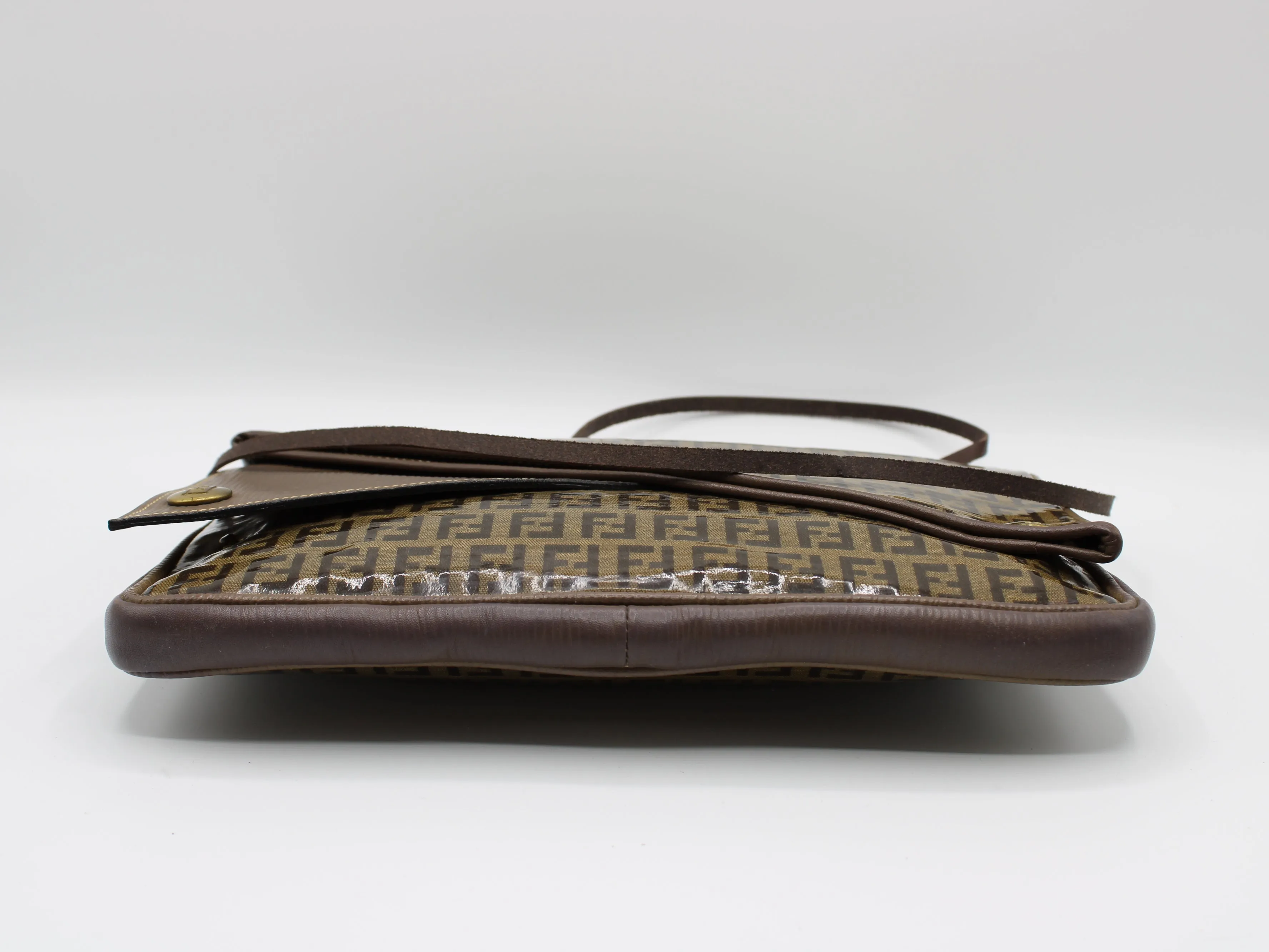 Fendi Zucchino Crossbody Bag Brown Triple Flap Design Vintage