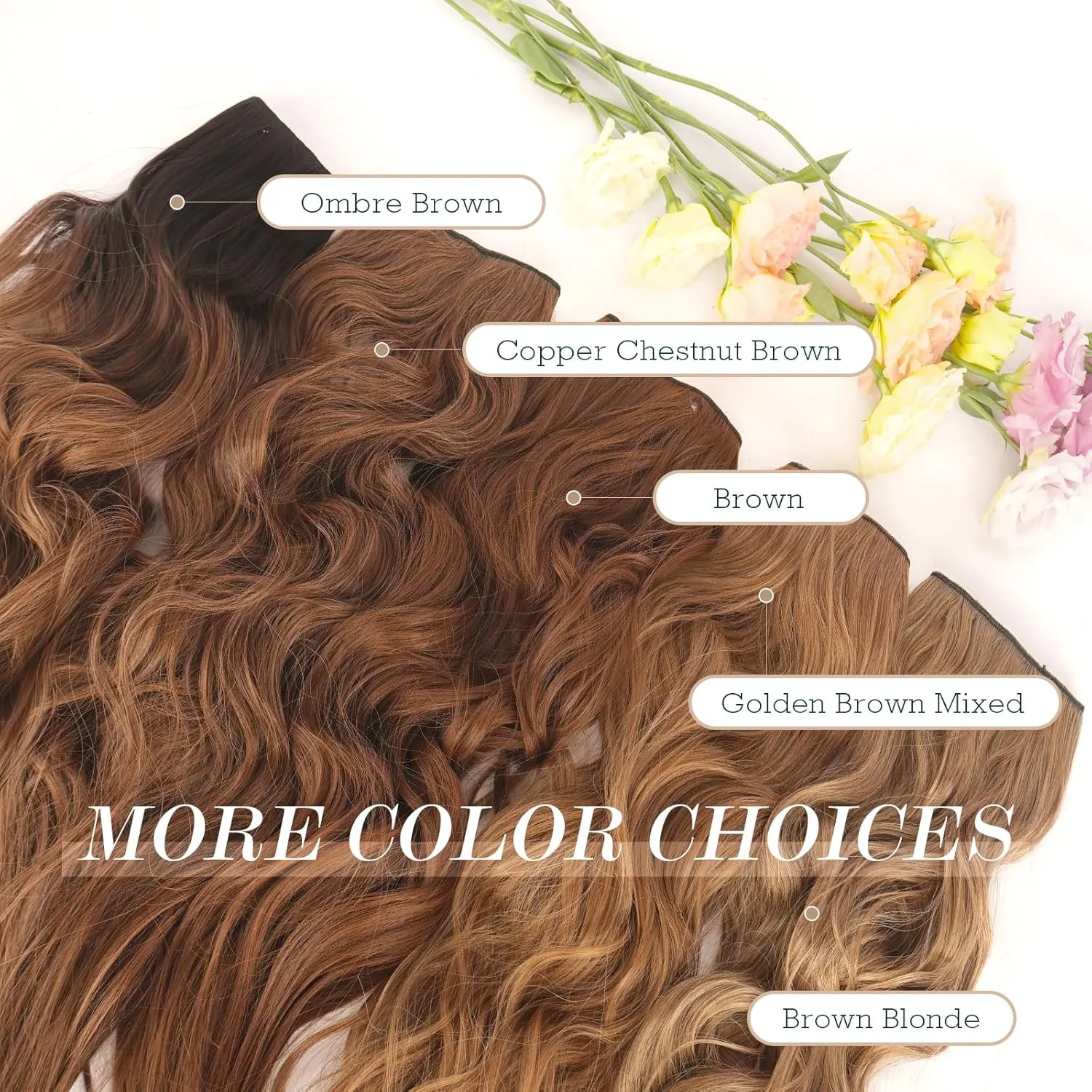 FESHFEN Invisible Wire Hair Extensions with Transparent Wire Adjustable Size with 2 Secure Clips Synthetic Hair Piece Long Wavy Secret Headband Hairpieces for Women 20 inch Brown Blonde