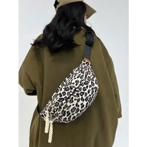 Fierce Pink Leopard Nylon Crossbody Bag for Wild Adventures