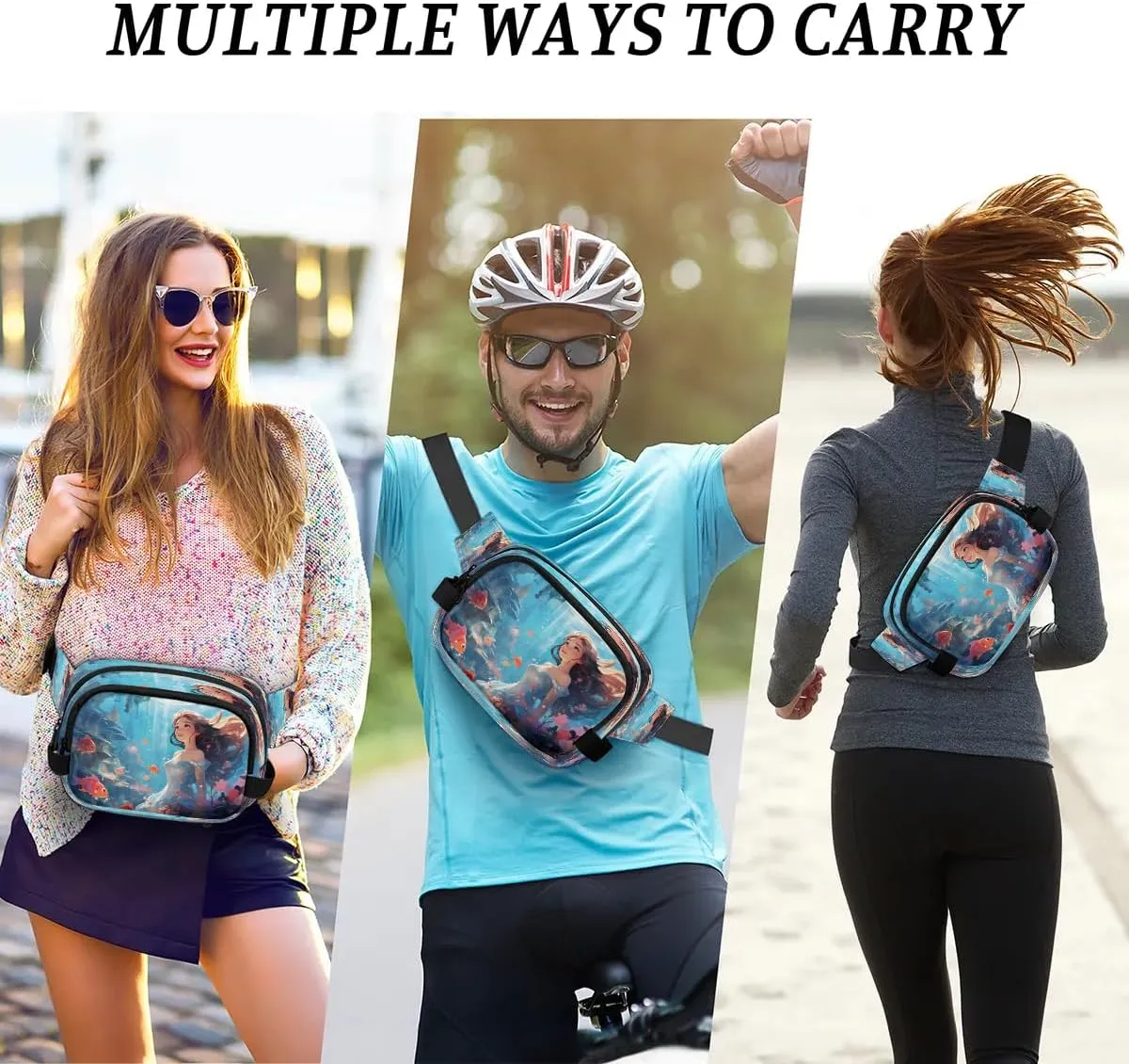 Fish Flower Girl Men's and Women's Waist Pack Crossbody Underwater Biological Waist Pack Running Strap, Adjustable Shoulder Strap - For Hiking and Running Exercise Fitness