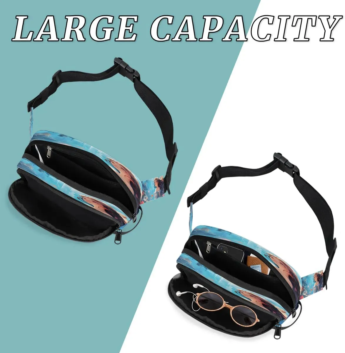 Fish Flower Girl Men's and Women's Waist Pack Crossbody Underwater Biological Waist Pack Running Strap, Adjustable Shoulder Strap - For Hiking and Running Exercise Fitness