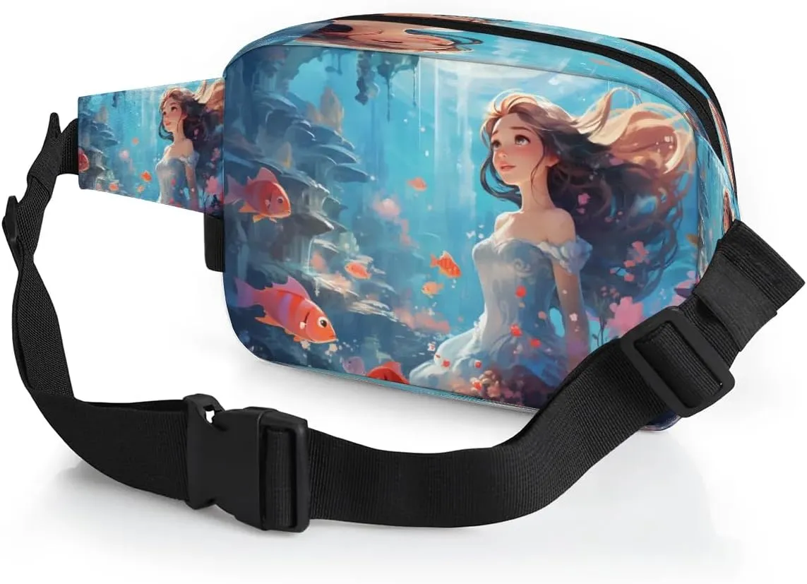 Fish Flower Girl Men's and Women's Waist Pack Crossbody Underwater Biological Waist Pack Running Strap, Adjustable Shoulder Strap - For Hiking and Running Exercise Fitness
