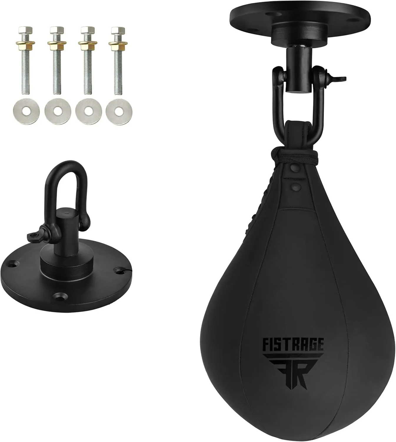 FISTRAGE Speed Bag Boxing Ball Leather MMA Muay Thai Training Punching Dodge Striking Kit with Free Hanging Swivel Workout Speedball Kicking Platform Equipment